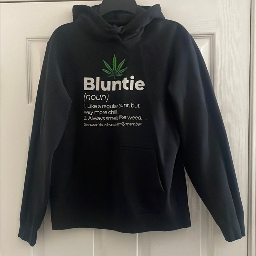 Bluntie Black Hoodie with 420 Green Leaf Design